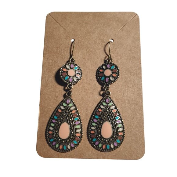 Women Teardrop Dangle Earrings Beaded Design Lightweight Bali Beach Hook Back - Picture 1 of 4